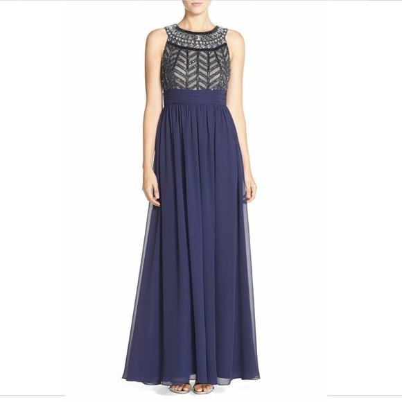 NWT JS Collections Embellished Chiffon Gown Navy Blue [SIZE 14‎ ] - Picture 6 of 6